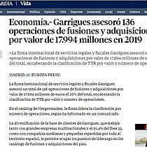 Garrigues asesor 136 operaciones de fusiones y adquisiciones por valor de 17.994 millones en 2019